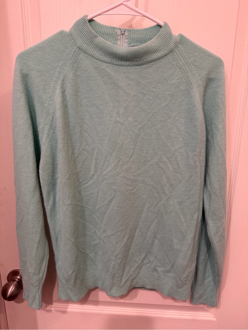 Vintage 70s Designers Originals M 38 Mint Green Mock Neck Sweater Made USA Zip